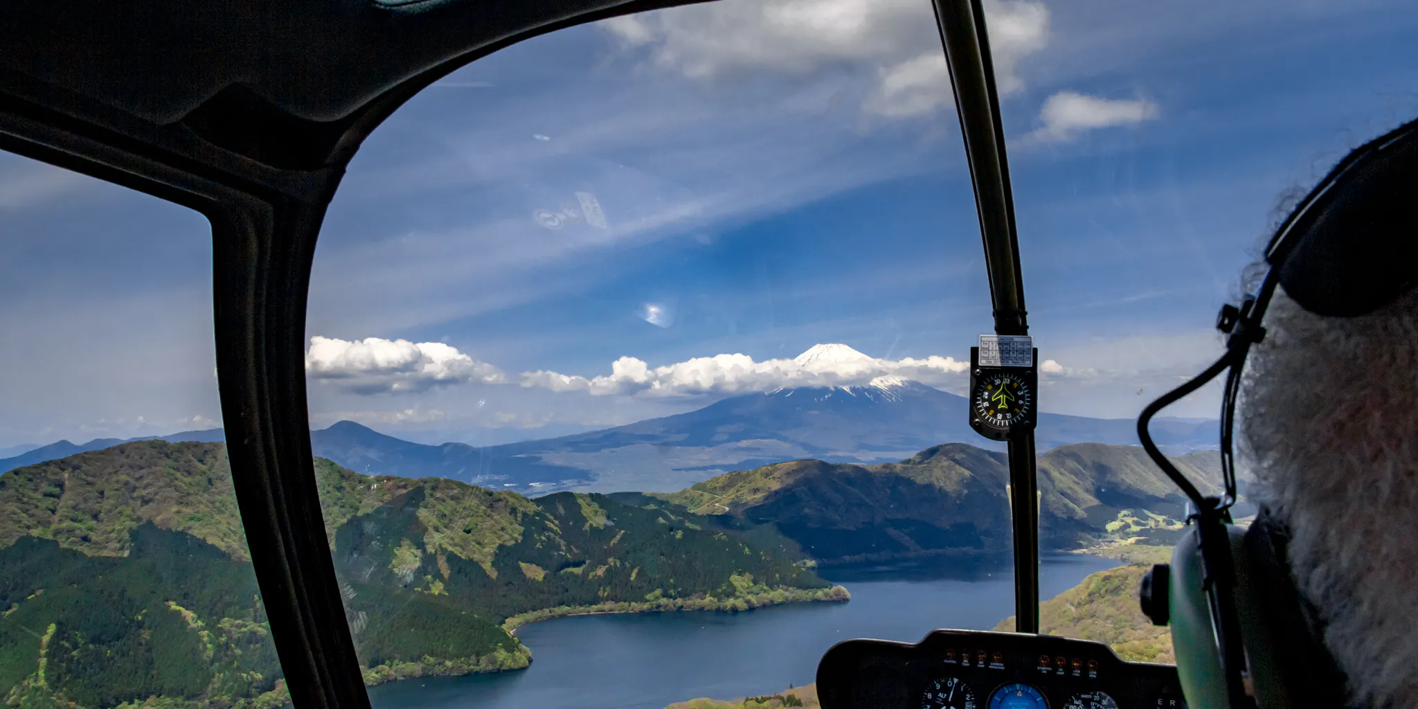View of Lake Ashinoko and Mt. Fuji from the cockpit