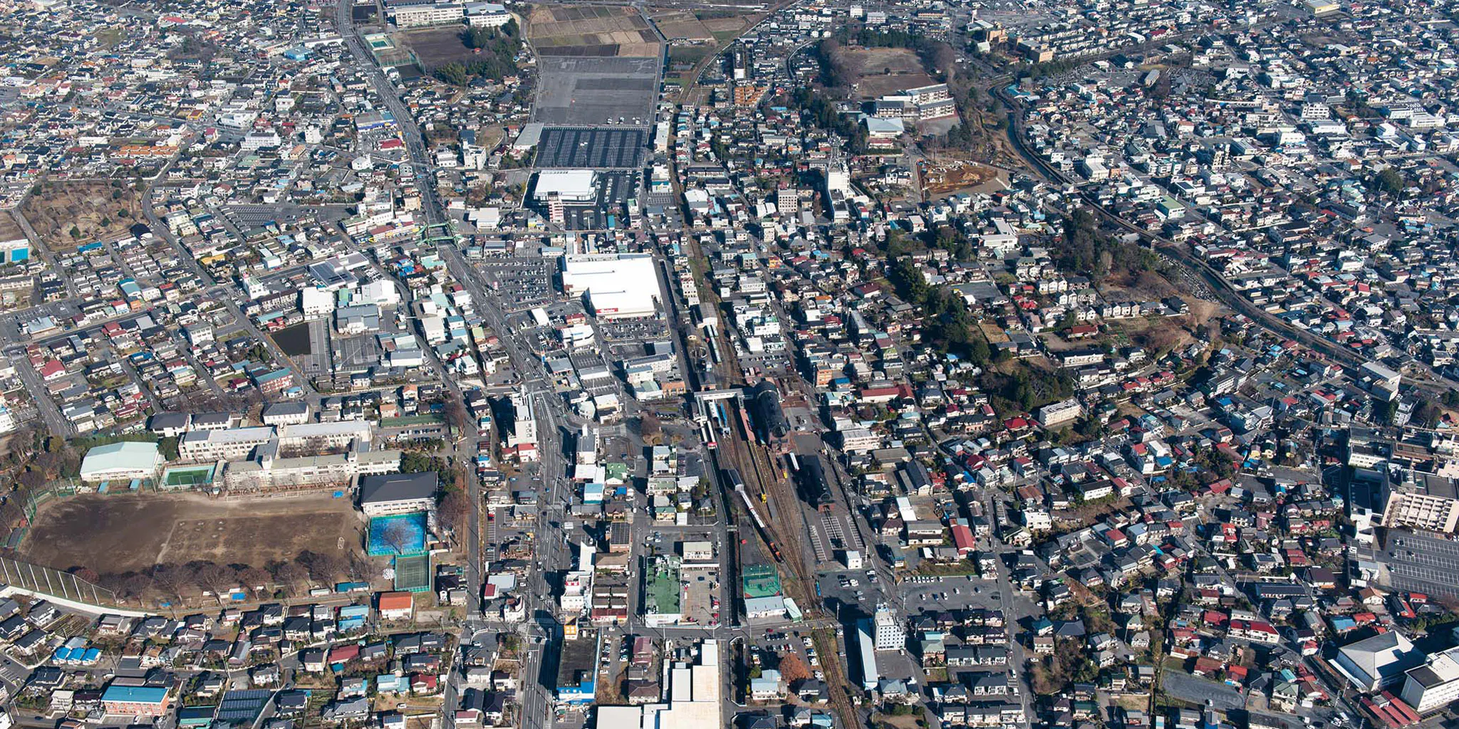 Aerial view of Moka city center and the area around Moka Station