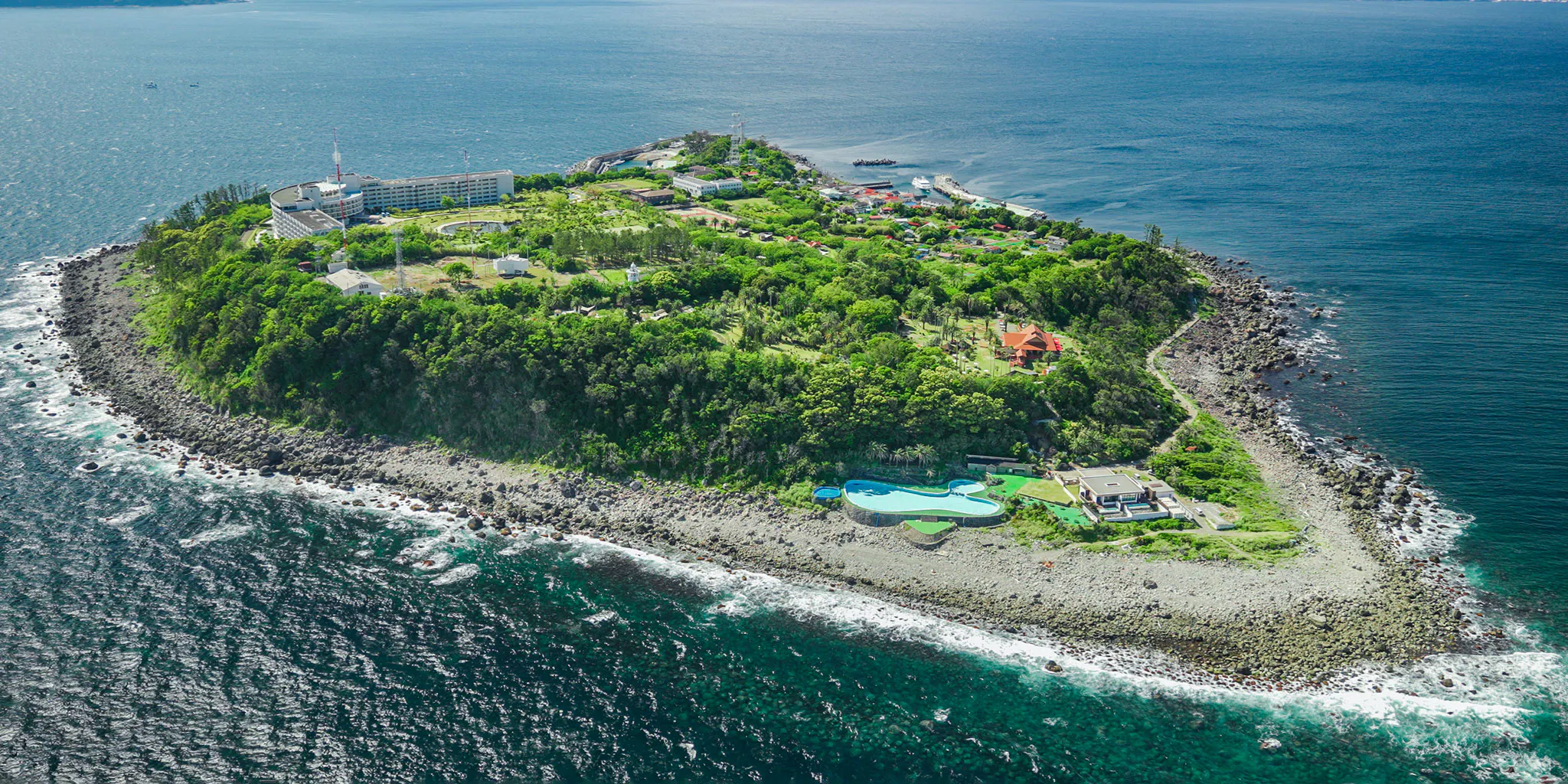 Aerial view of Hatsushima Island from above