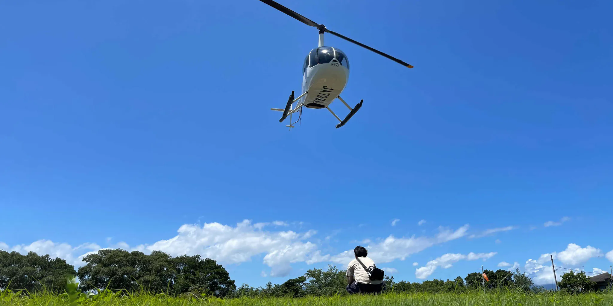Helicopter seen from the ground during takeoff or landing