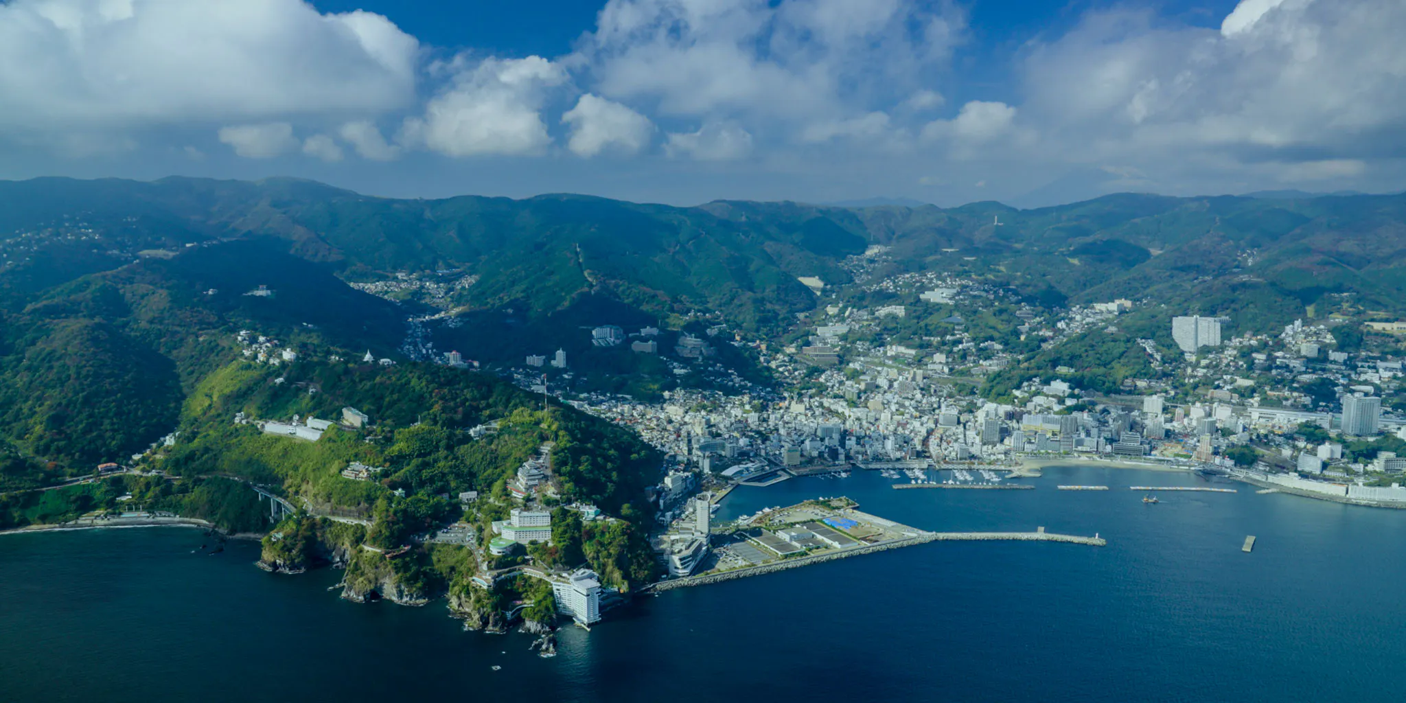 Aerial view of Atami city and its harbor