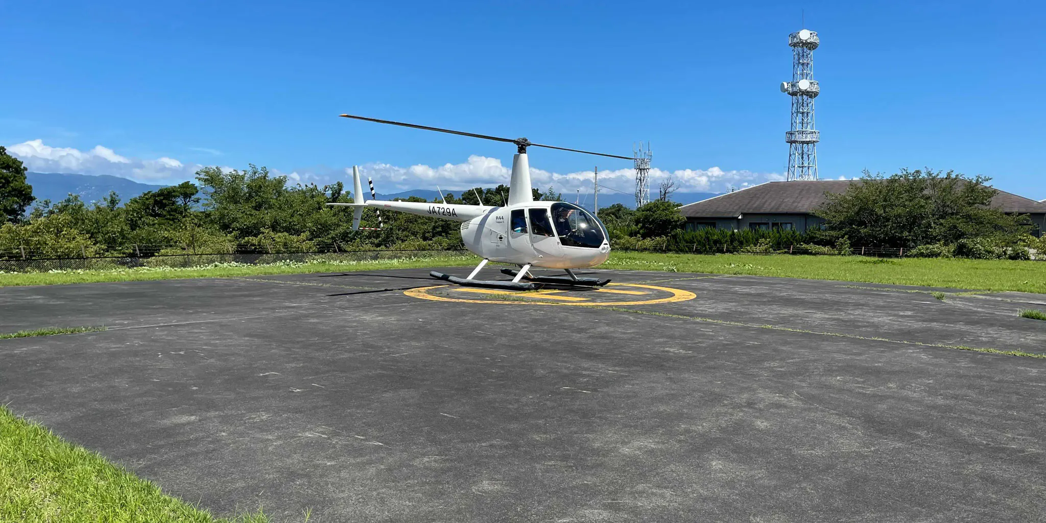 Helicopter parked on a helipad