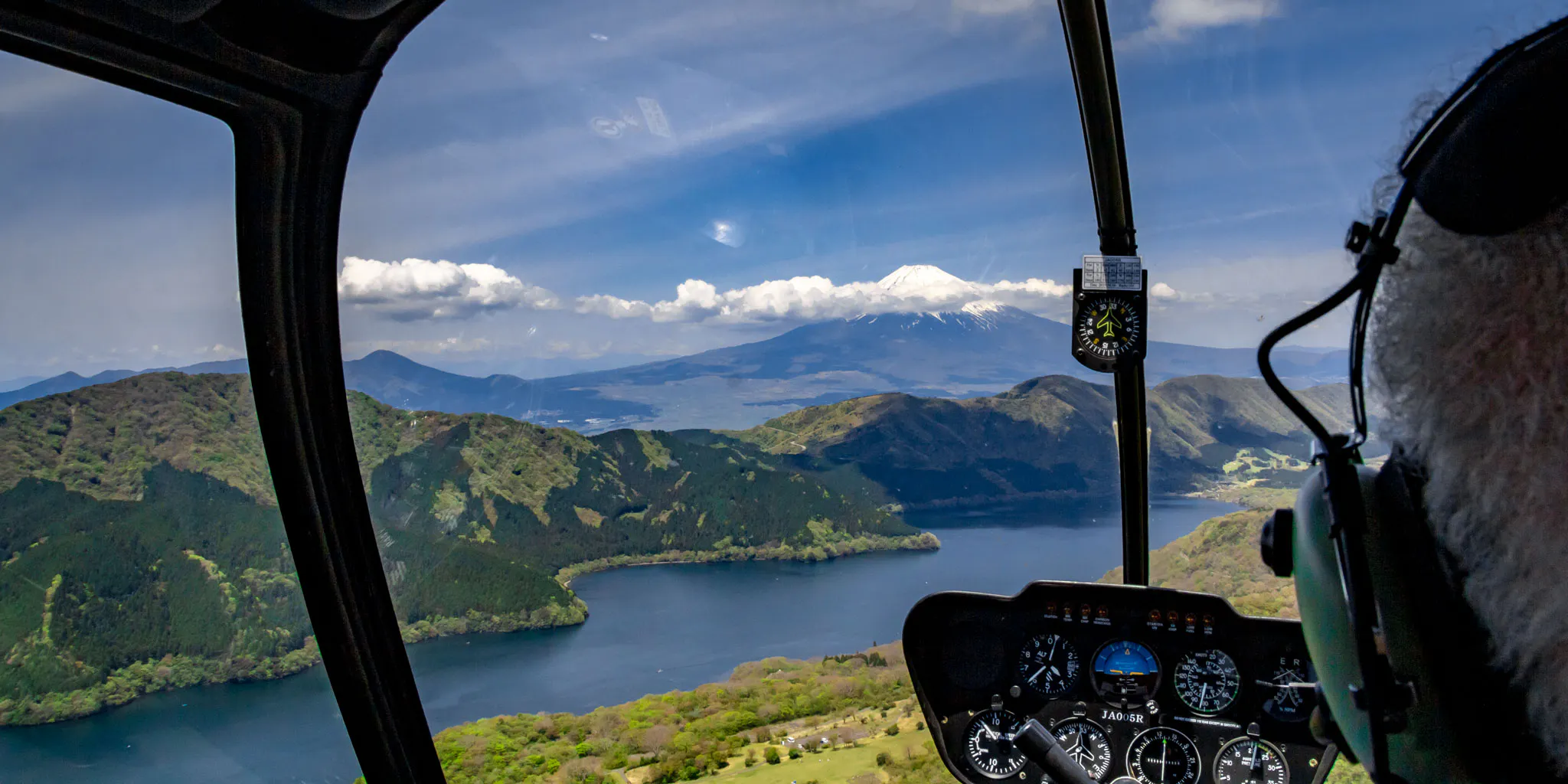Lake and Mt. Fuji seen from the cockpit