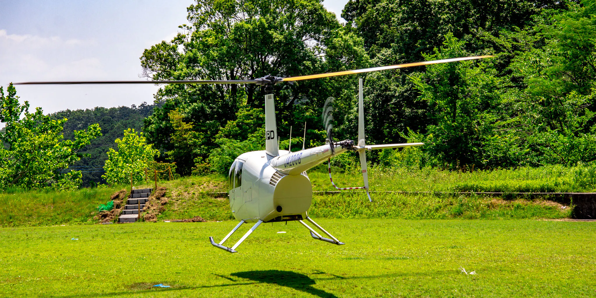 Helicopter on the grass field