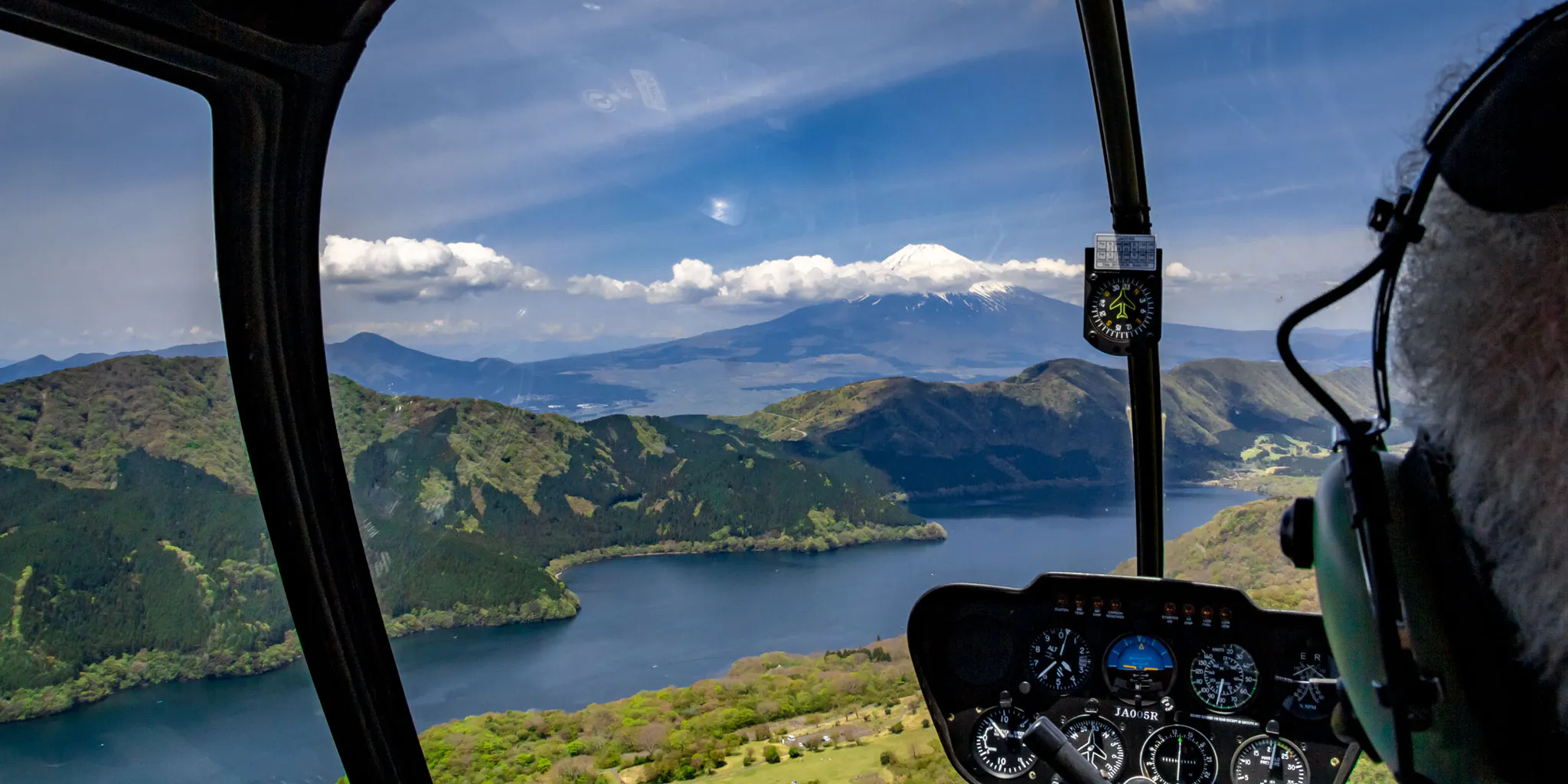 Lake and Mt. Fuji seen from the cockpit