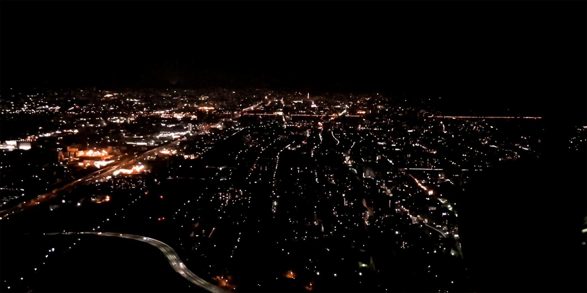 ヘリコプターで京都市内上空から見た京都市内夜景