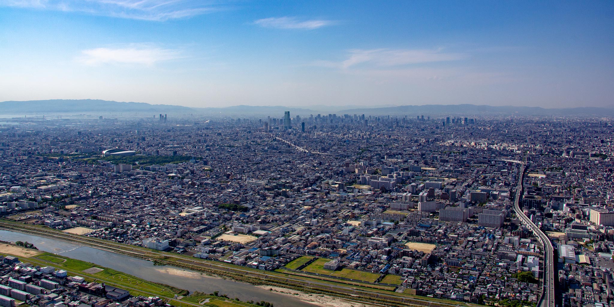 セスナで上空から見た大阪平野