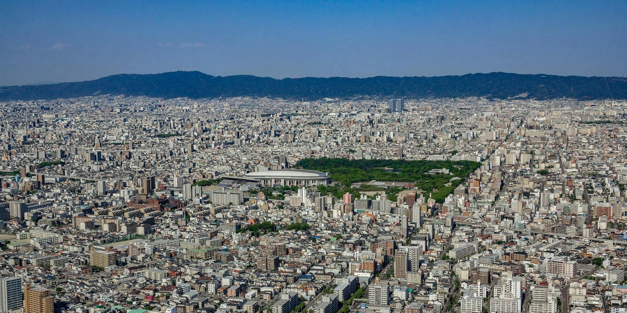 セスナで上空から見た長居スタジアム