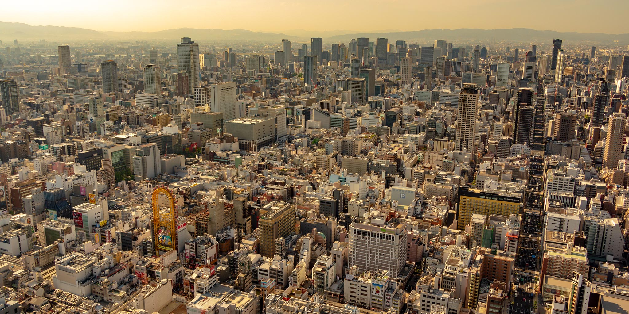 セスナで上空から見た大阪の街並み