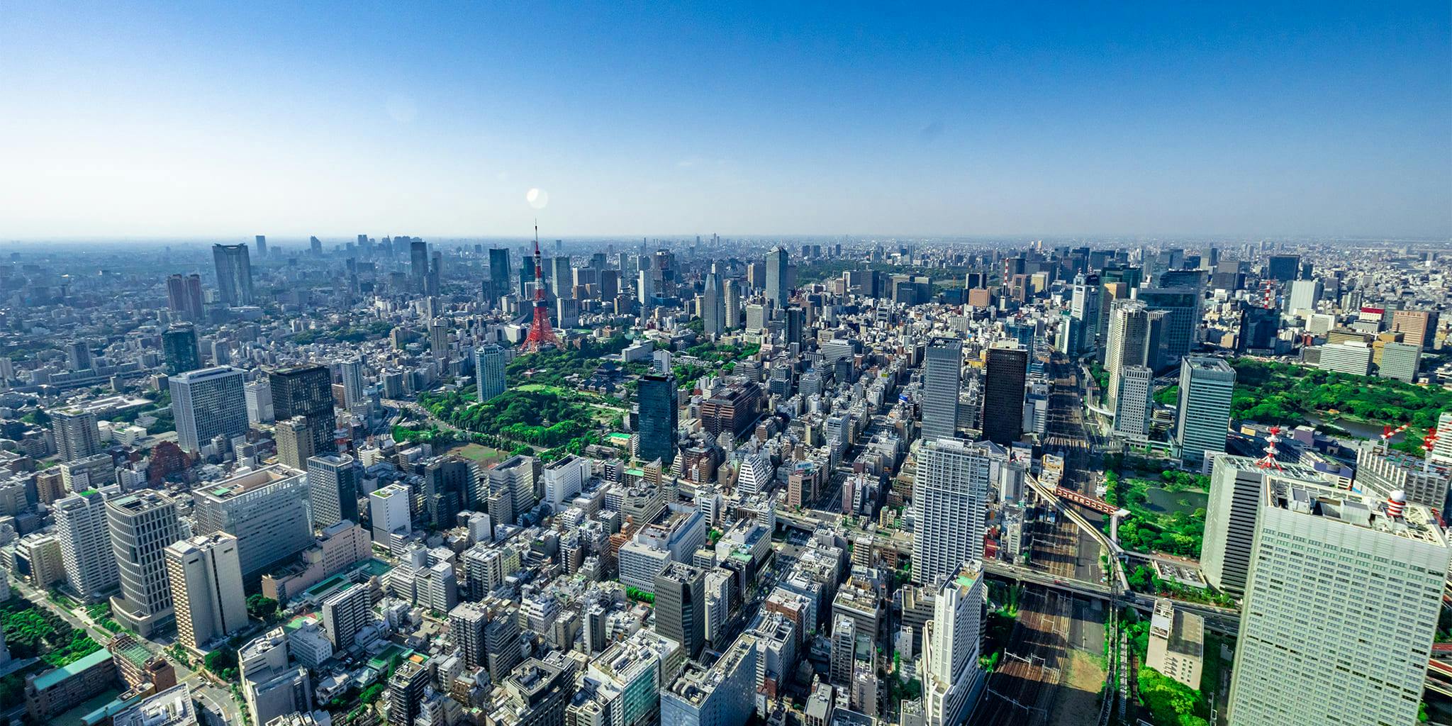 ヘリコプターで東京上空をフライトして見える