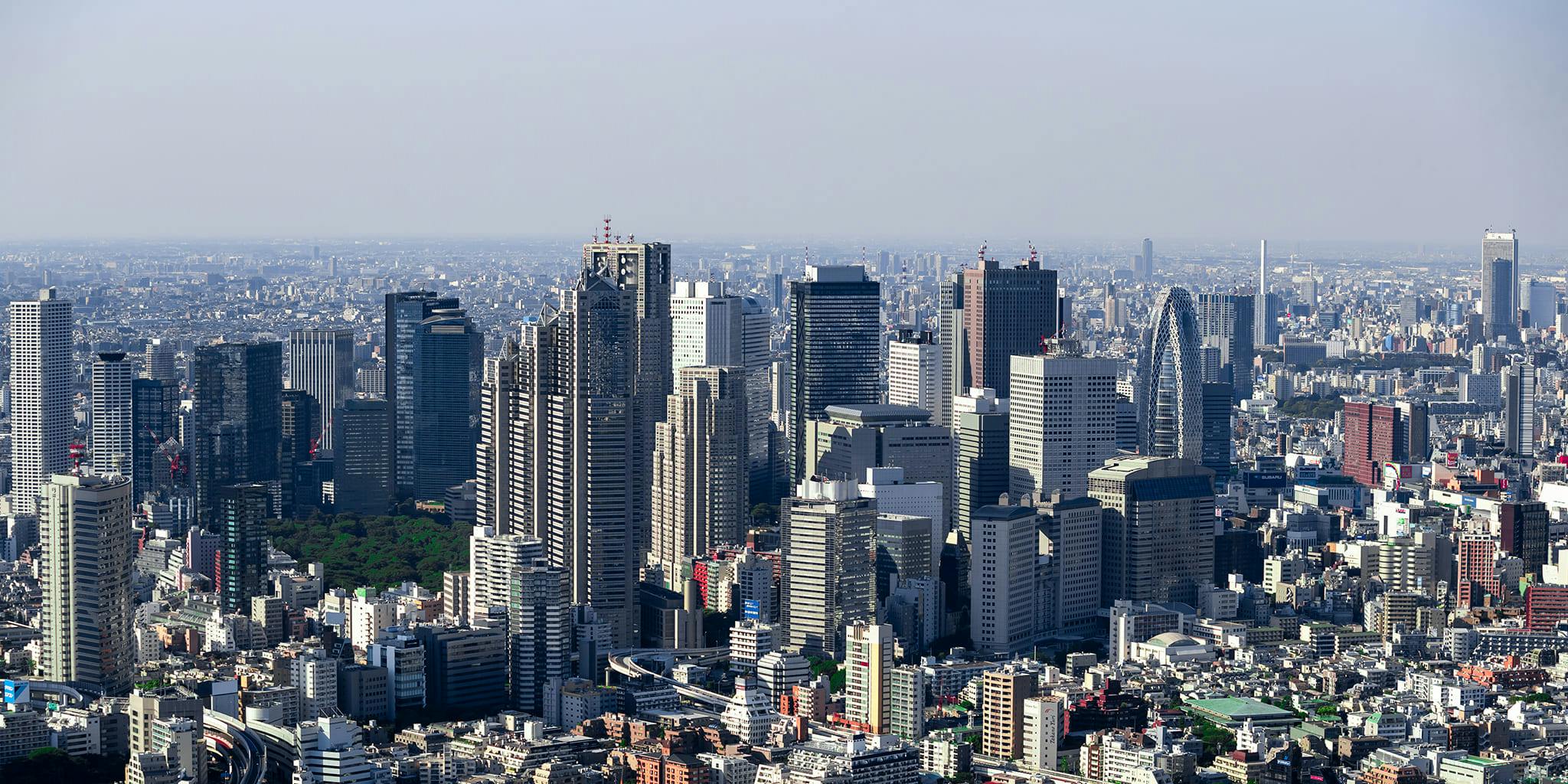 ヘリコプターで東京上空をフライトして見える新宿