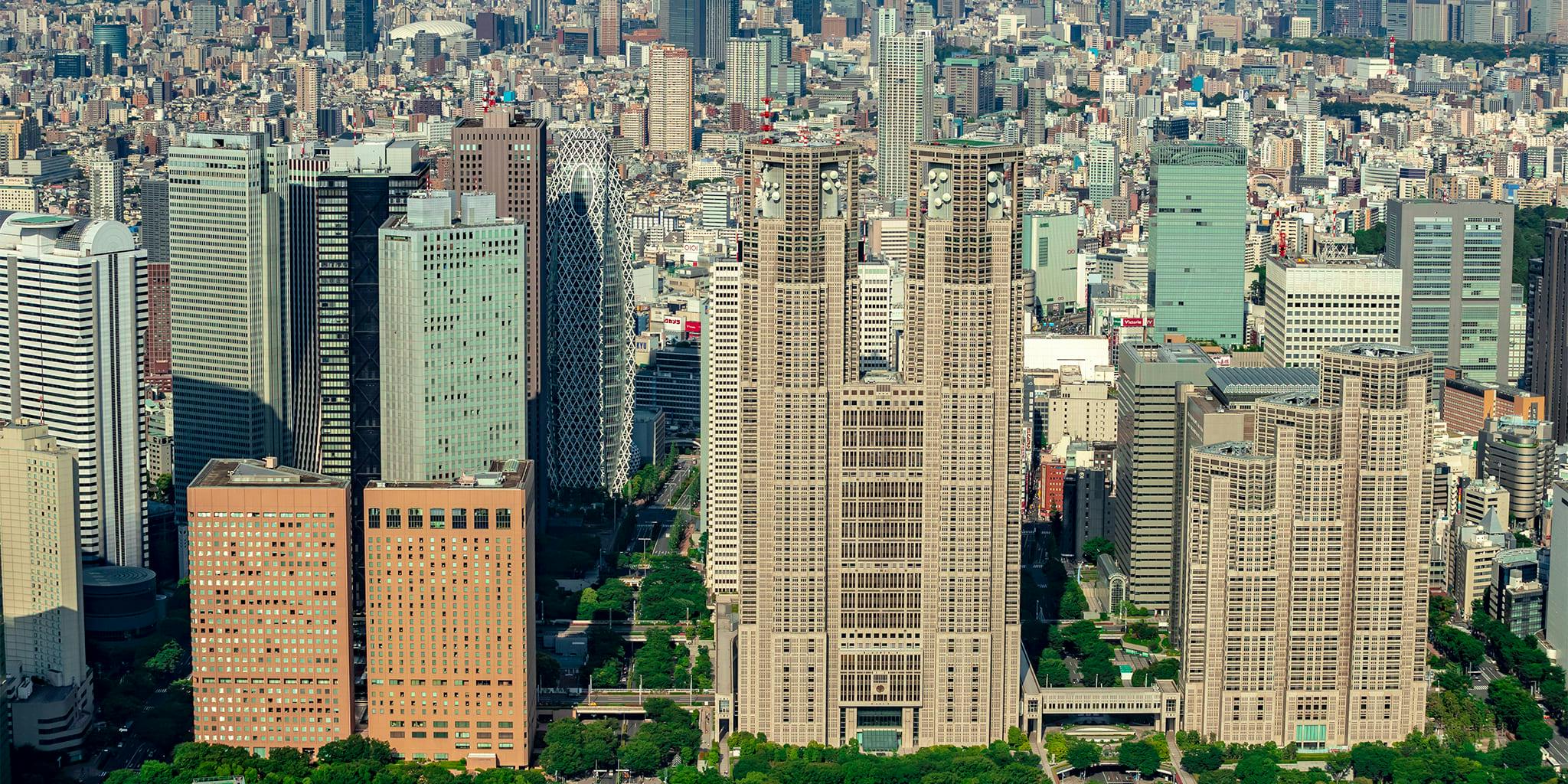 ヘリコプターで東京上空をフライトして見える新宿