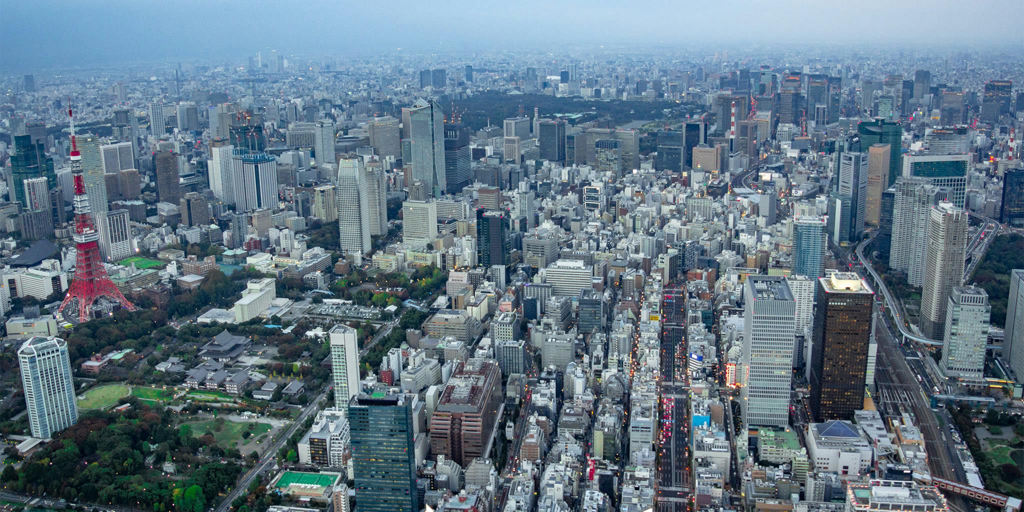 ヘリコプターで東京上空をフライトして見える芝公園