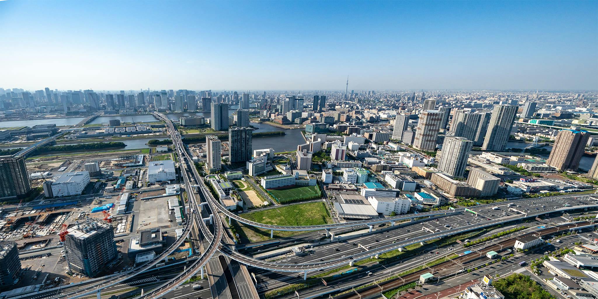 ヘリコプターで東京上空をフライトして見える有明