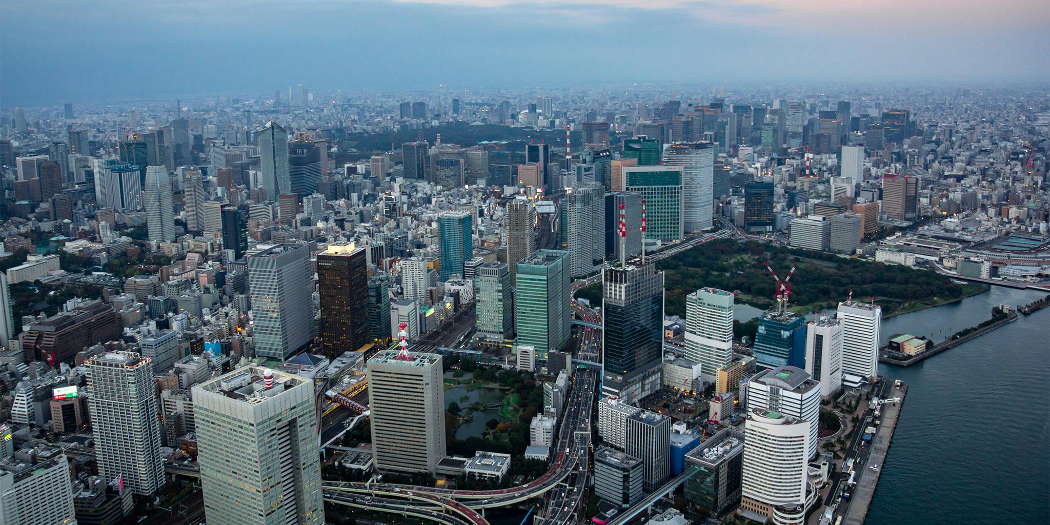 ヘリコプターで東京上空をフライトして見える竹芝