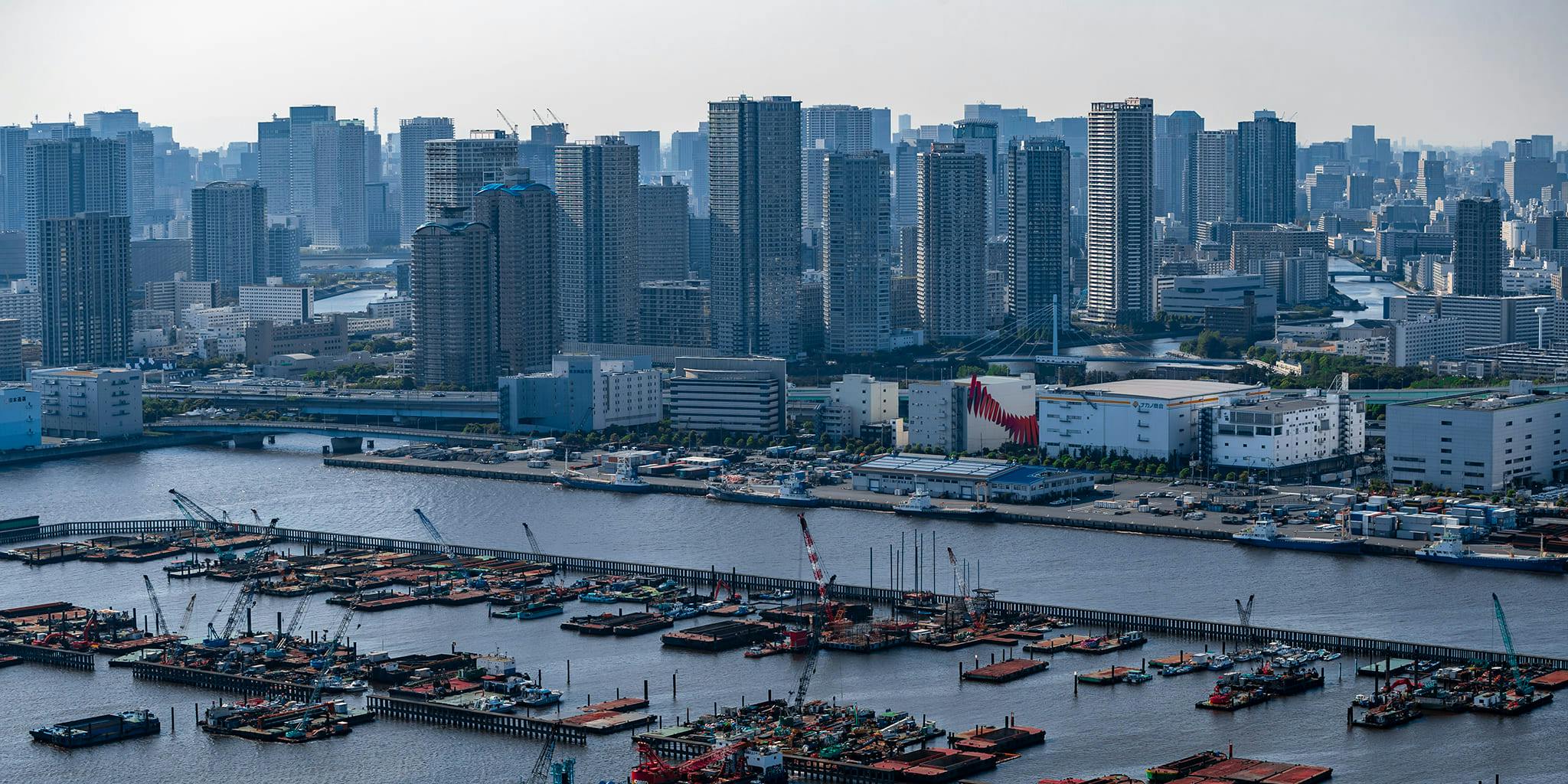 ヘリコプターで東京上空をフライトして見える東京湾