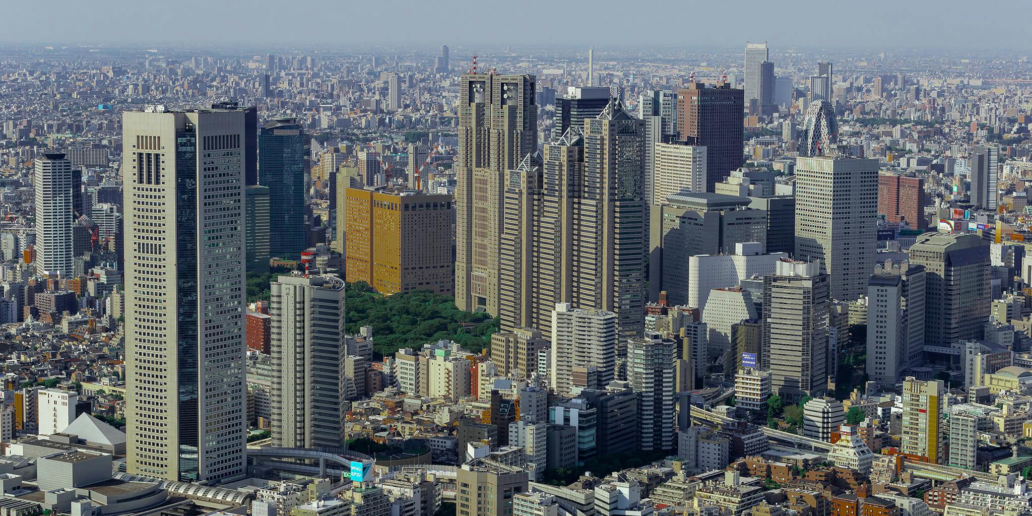 ヘリコプターで東京上空をフライトして見える新宿